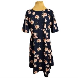 Danillo Boutique Navy Pink Floral‎ A-Line Dress Size 12 NWT
